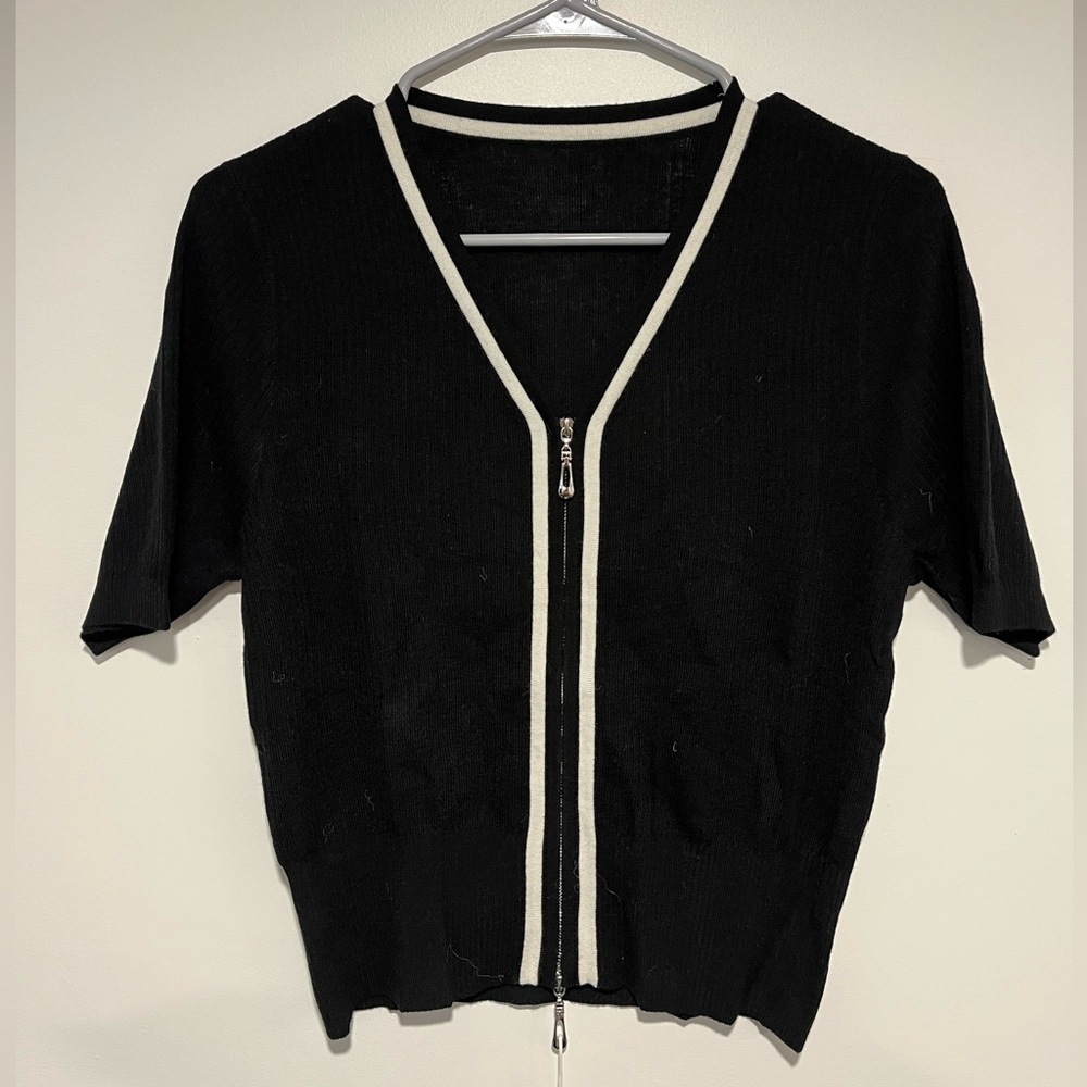 Black Short Sleeve Zip-Up Cardigan